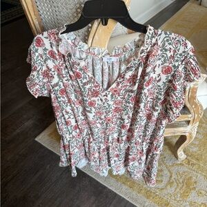 VOY Women’s Plus Size Red and White Floral Blouse